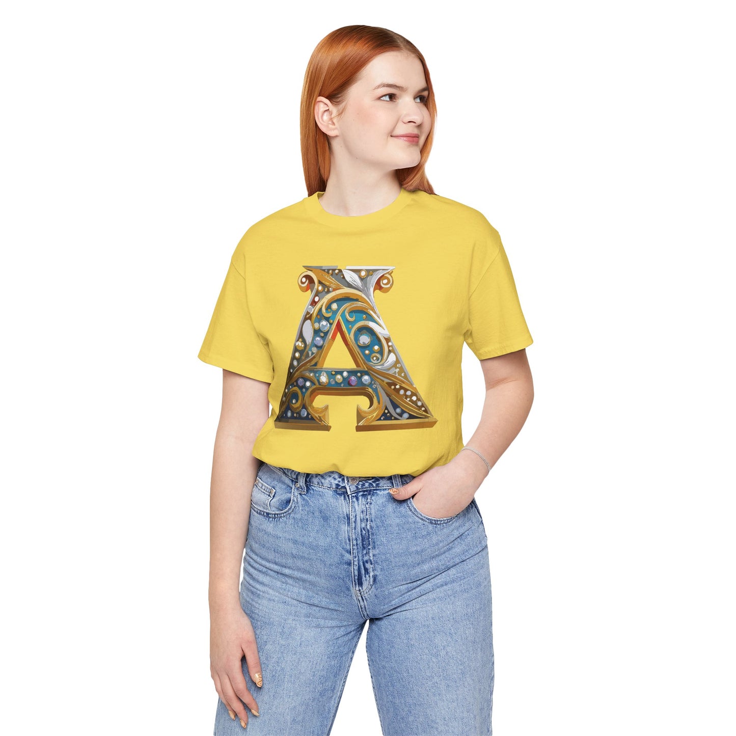 Letter Shirt, Shirt with Letters, Tee Shirt with Gold Letter, Shirt with Antique Letters