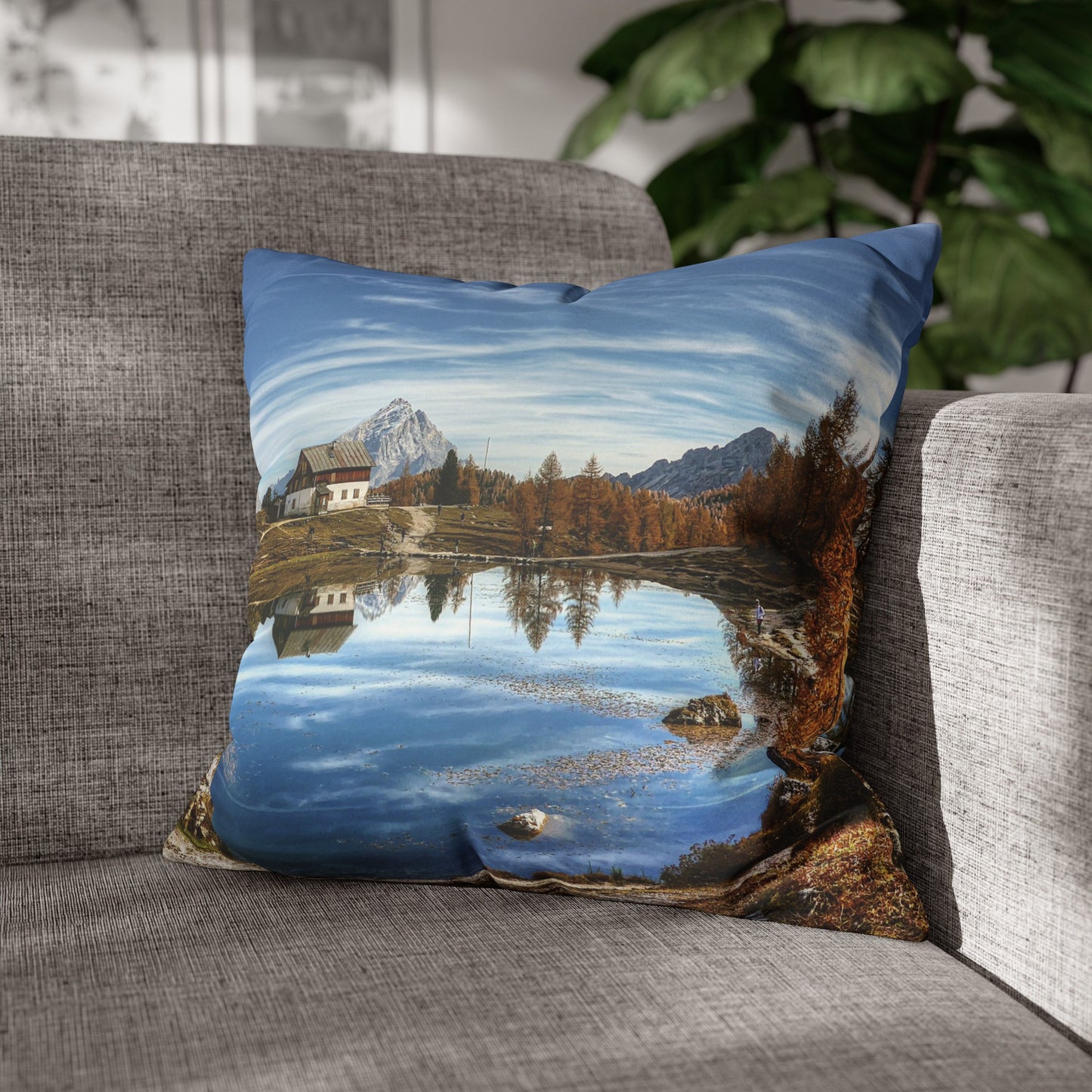 Faux Suede Square Pillowcase with Landscape