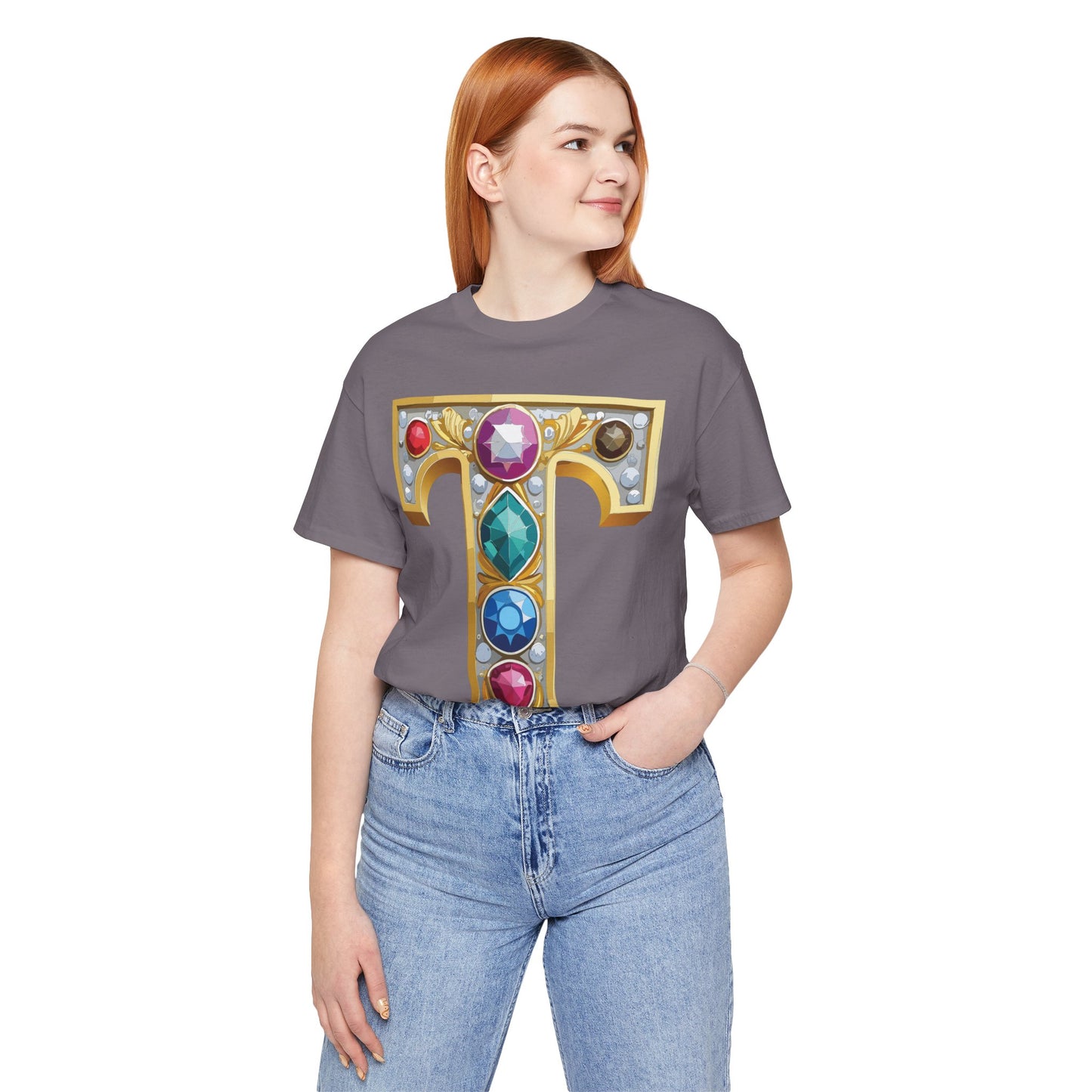 Letter Shirt, Shirt with Letters, Tee Shirt with Gold Letter, Shirt with Antique Letters
