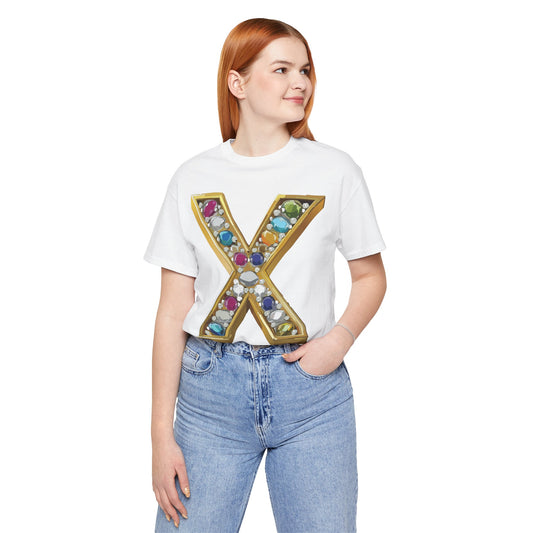 Letter Shirt, Shirt with Letters, Tee Shirt with Gold Letter, Shirt with Antique Letters
