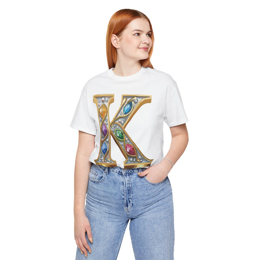 Letter Shirt, Shirt with Letters, Tee Shirt with Gold Letter, Shirt with Antique Letters