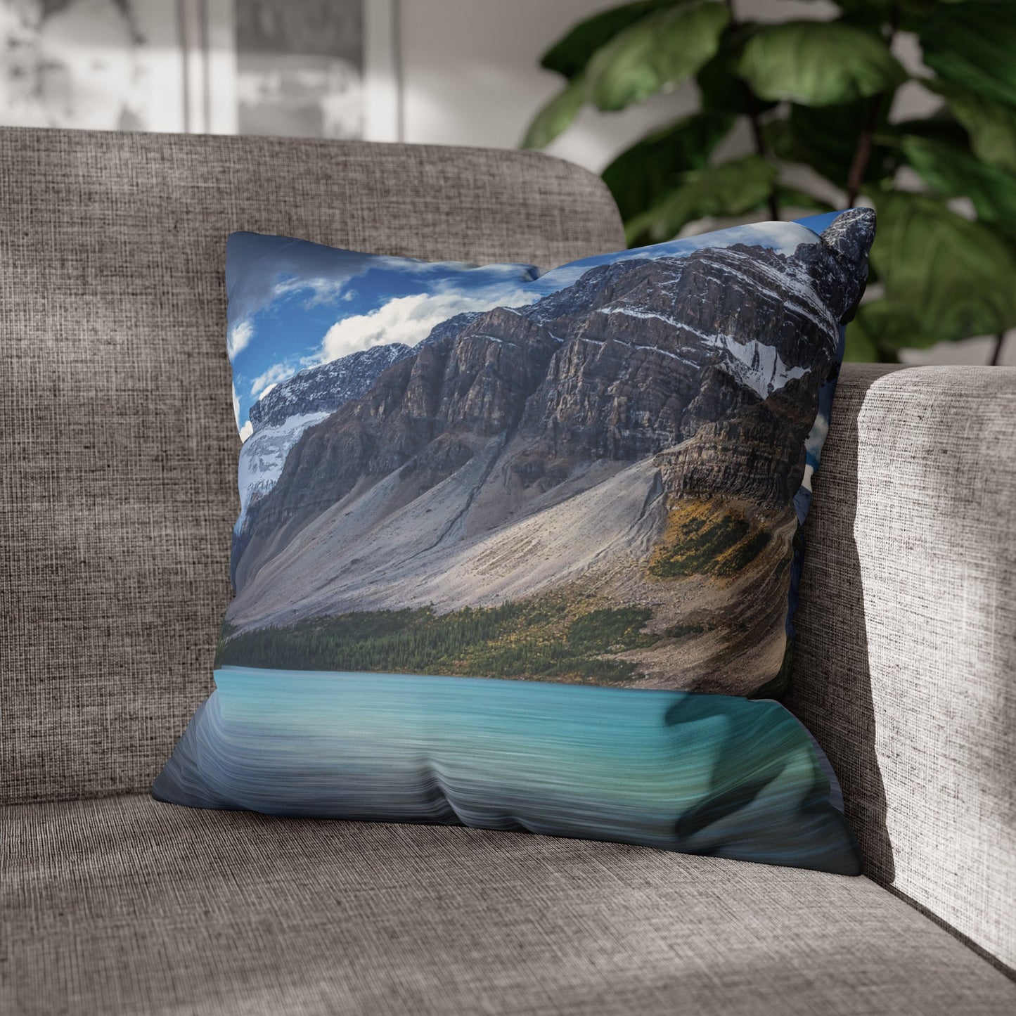 Faux Suede Square Pillowcase with Landscape