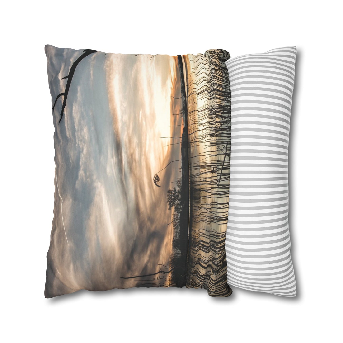 Faux Suede Square Pillowcase with Landscape