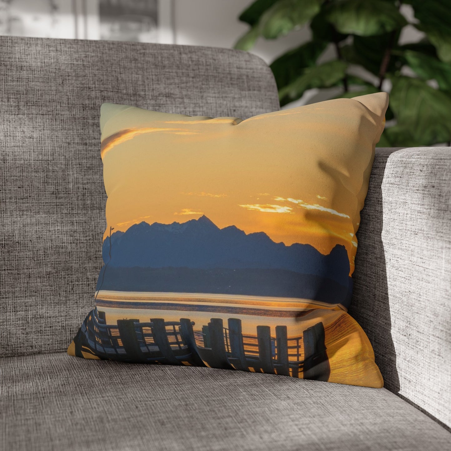 Faux Suede Square Pillowcase with Landscape