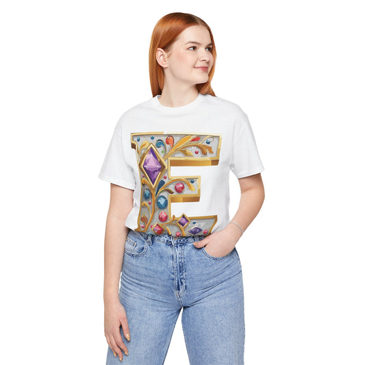 Letter Shirt, Shirt with Letters, Tee Shirt with Gold Letter, Shirt with Antique Letters