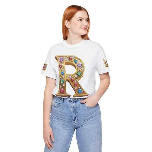 Letter Shirt, Shirt with Letters, Tee Shirt with Gold Letter, Shirt with Antique Letters