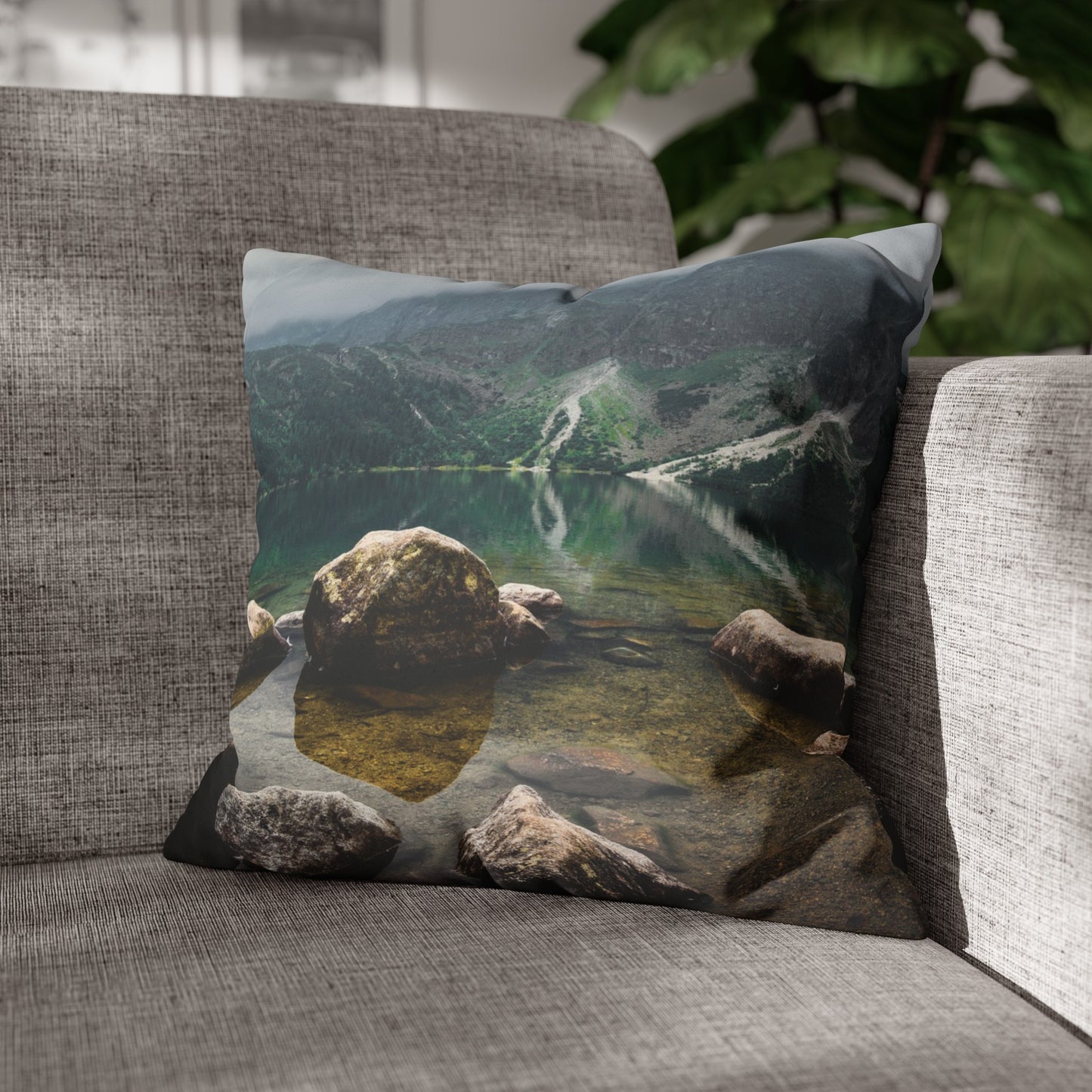 Faux Suede Square Pillowcase with Landscape