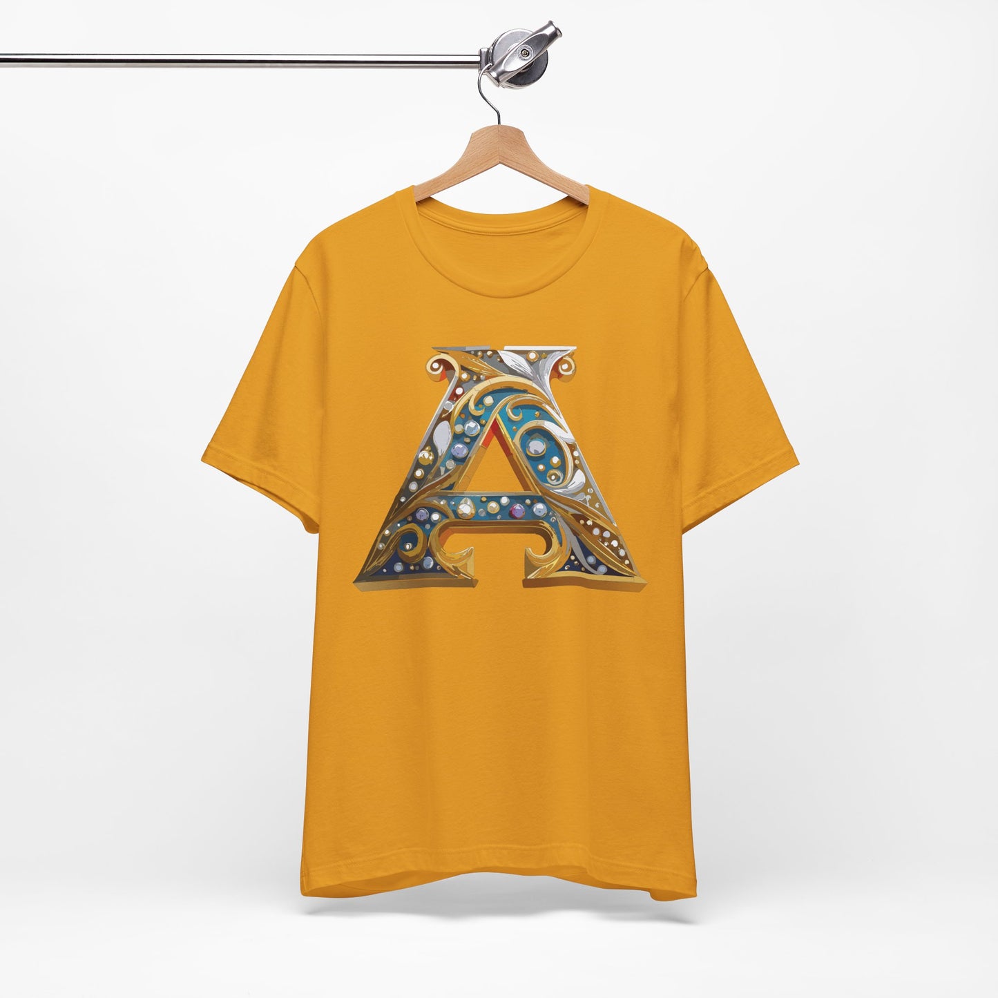 Letter Shirt, Shirt with Letters, Tee Shirt with Gold Letter, Shirt with Antique Letters