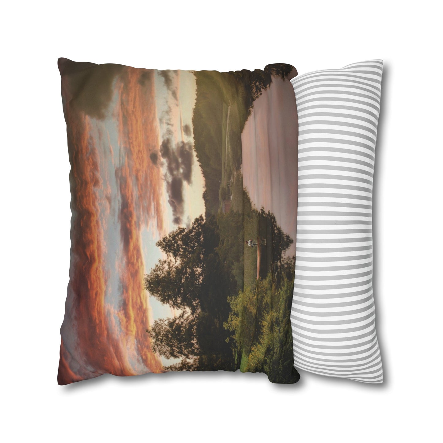 Faux Suede Square Pillowcase with Landscape