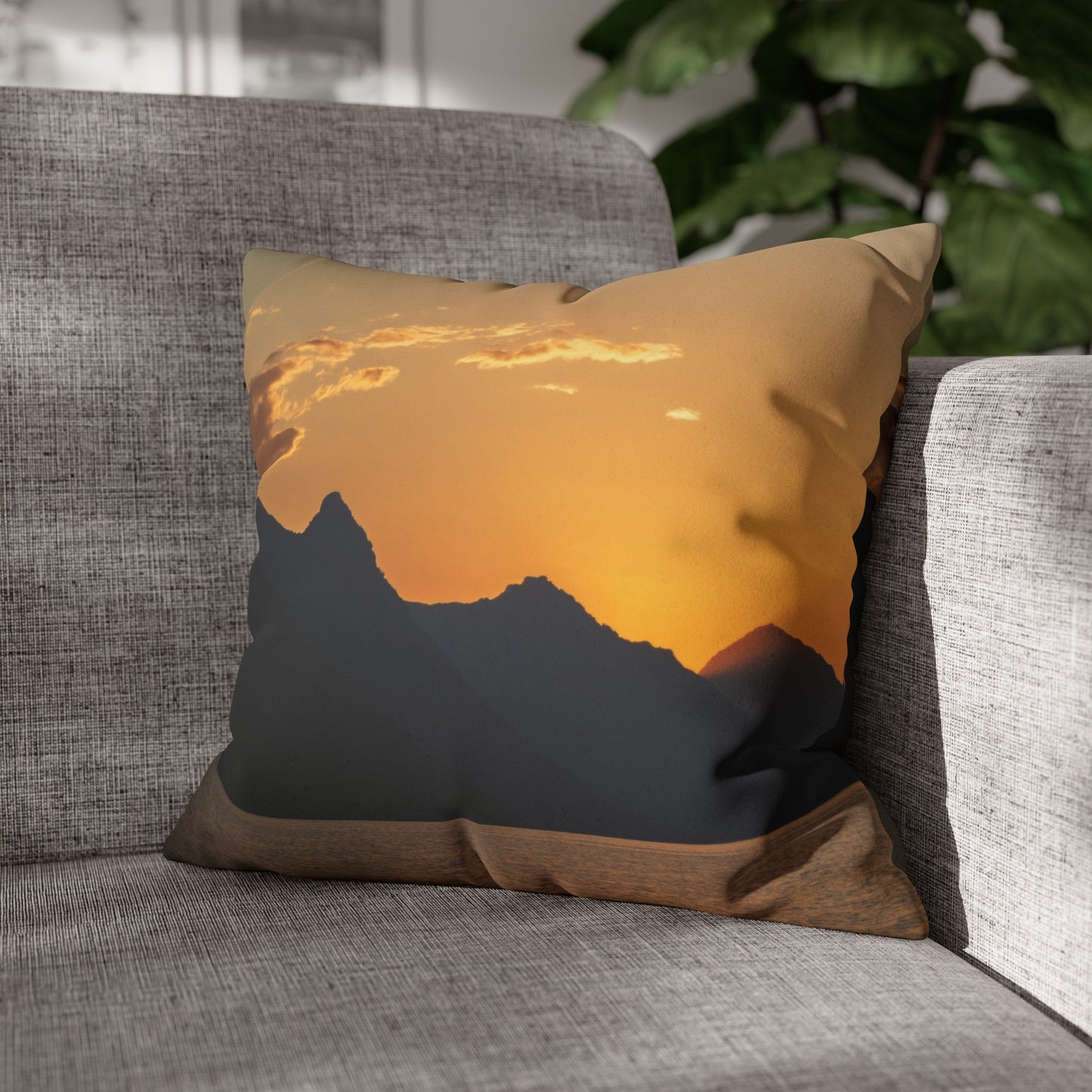 Faux Suede Square Pillowcase with Landscape