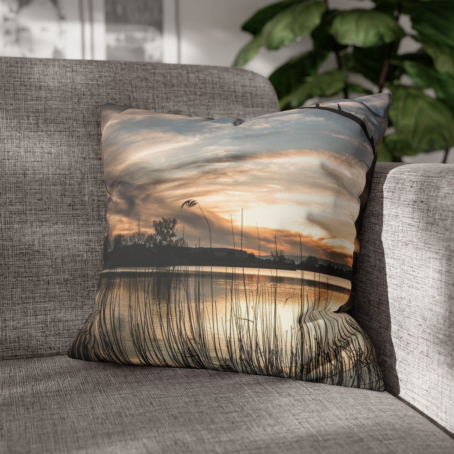 Faux Suede Square Pillowcase with Landscape