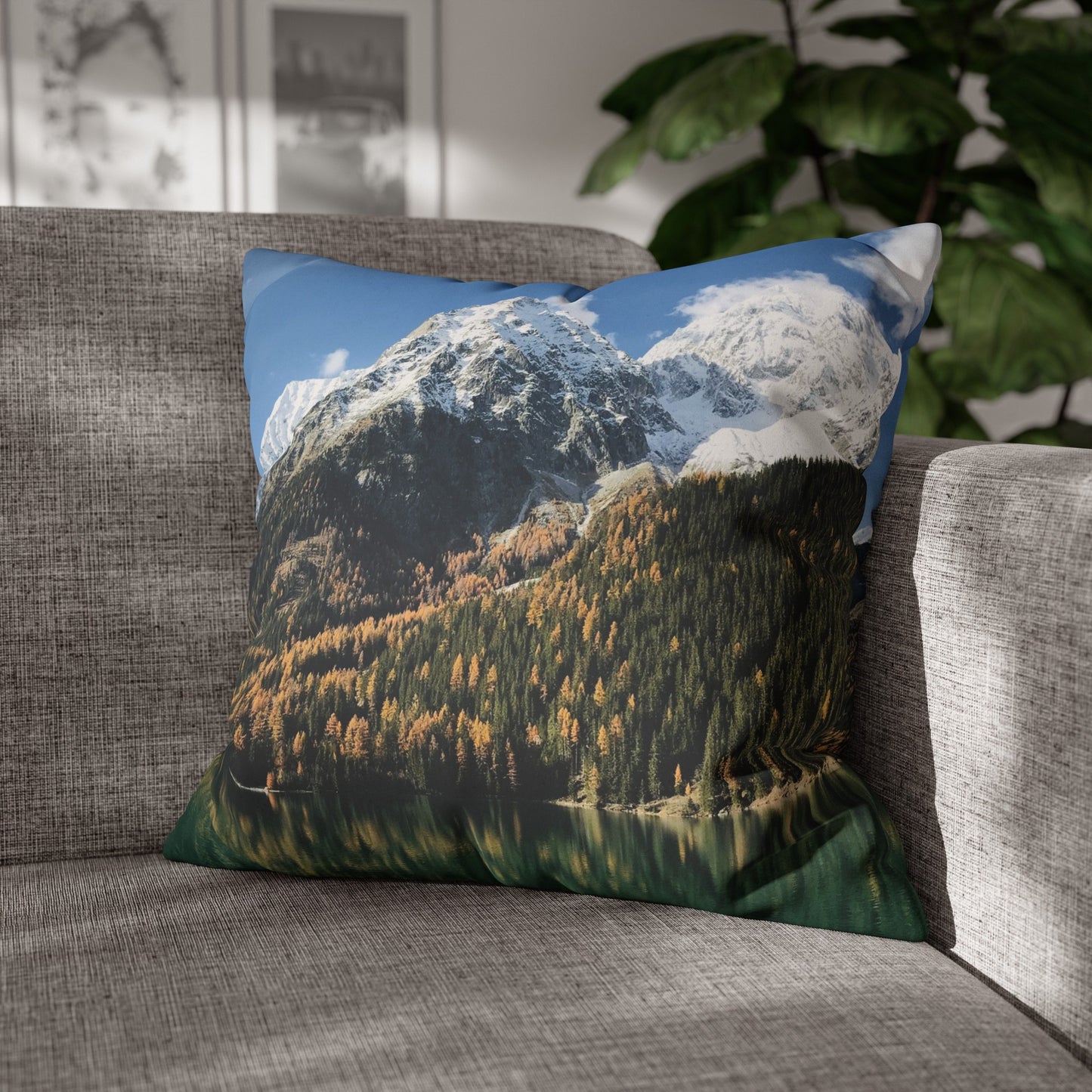 Faux Suede Square Pillowcase with Landscape