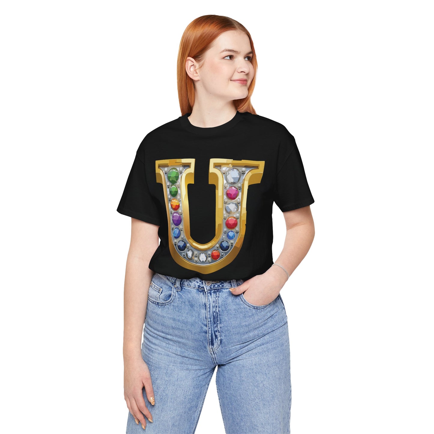 Letter Shirt, Shirt with Letters, Tee Shirt with Gold Letter, Shirt with Antique Letters