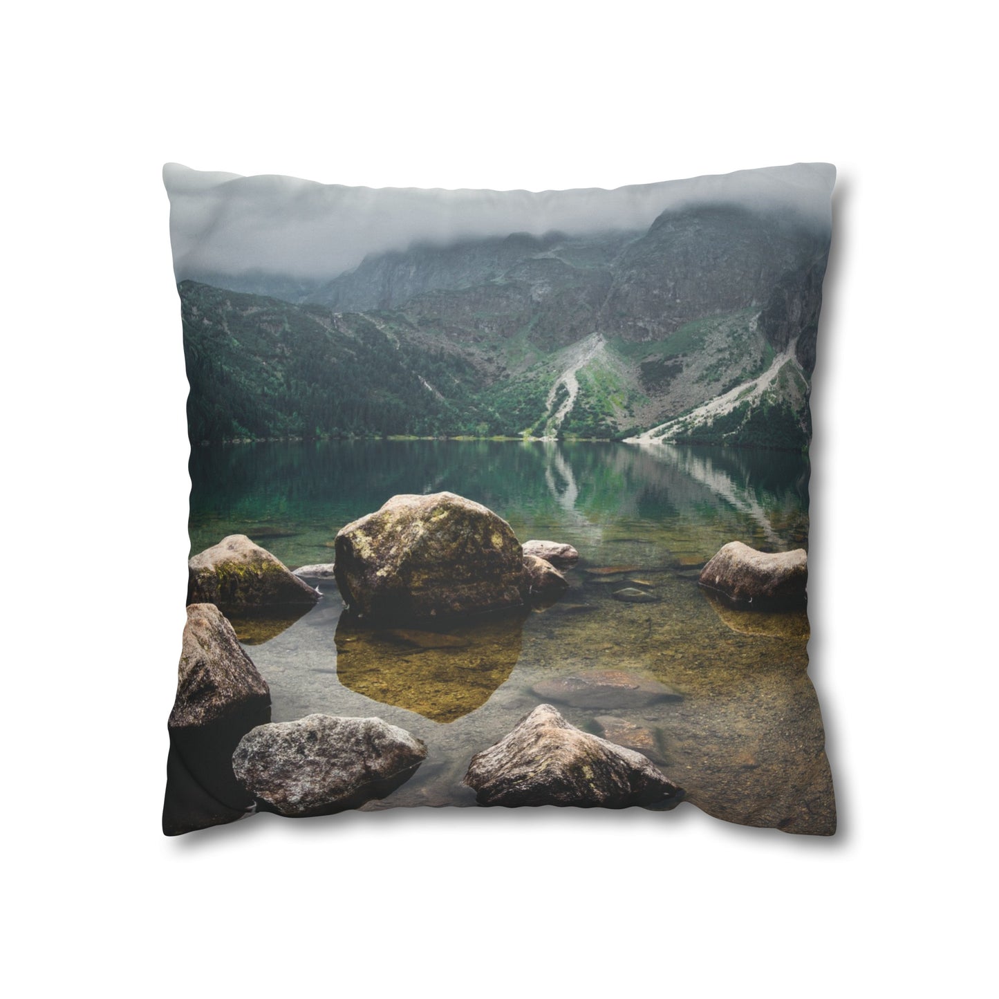 Faux Suede Square Pillowcase with Landscape