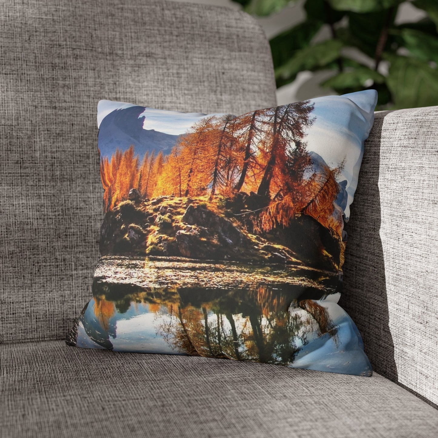 Faux Suede Square Pillowcase with Landscape