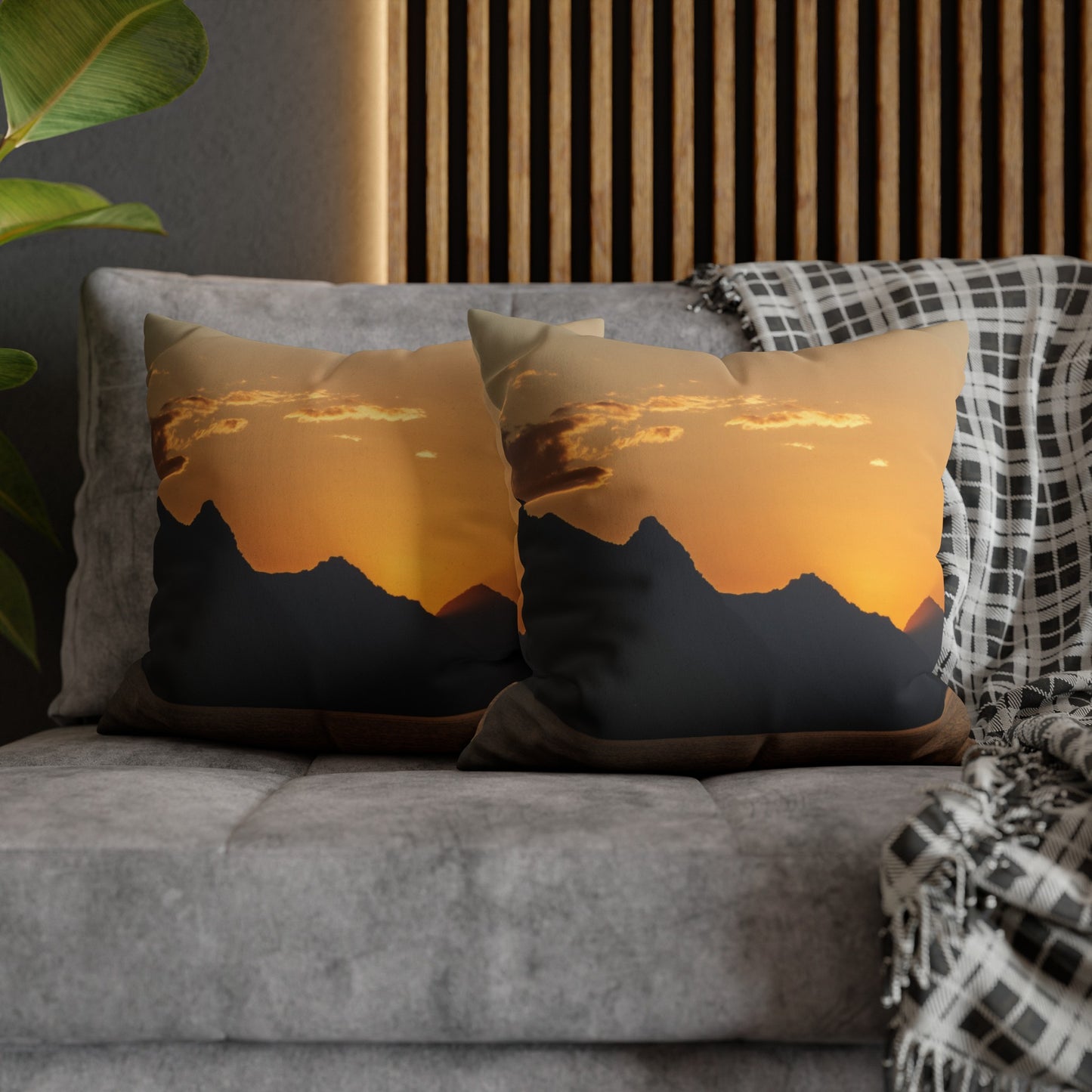 Faux Suede Square Pillowcase with Landscape