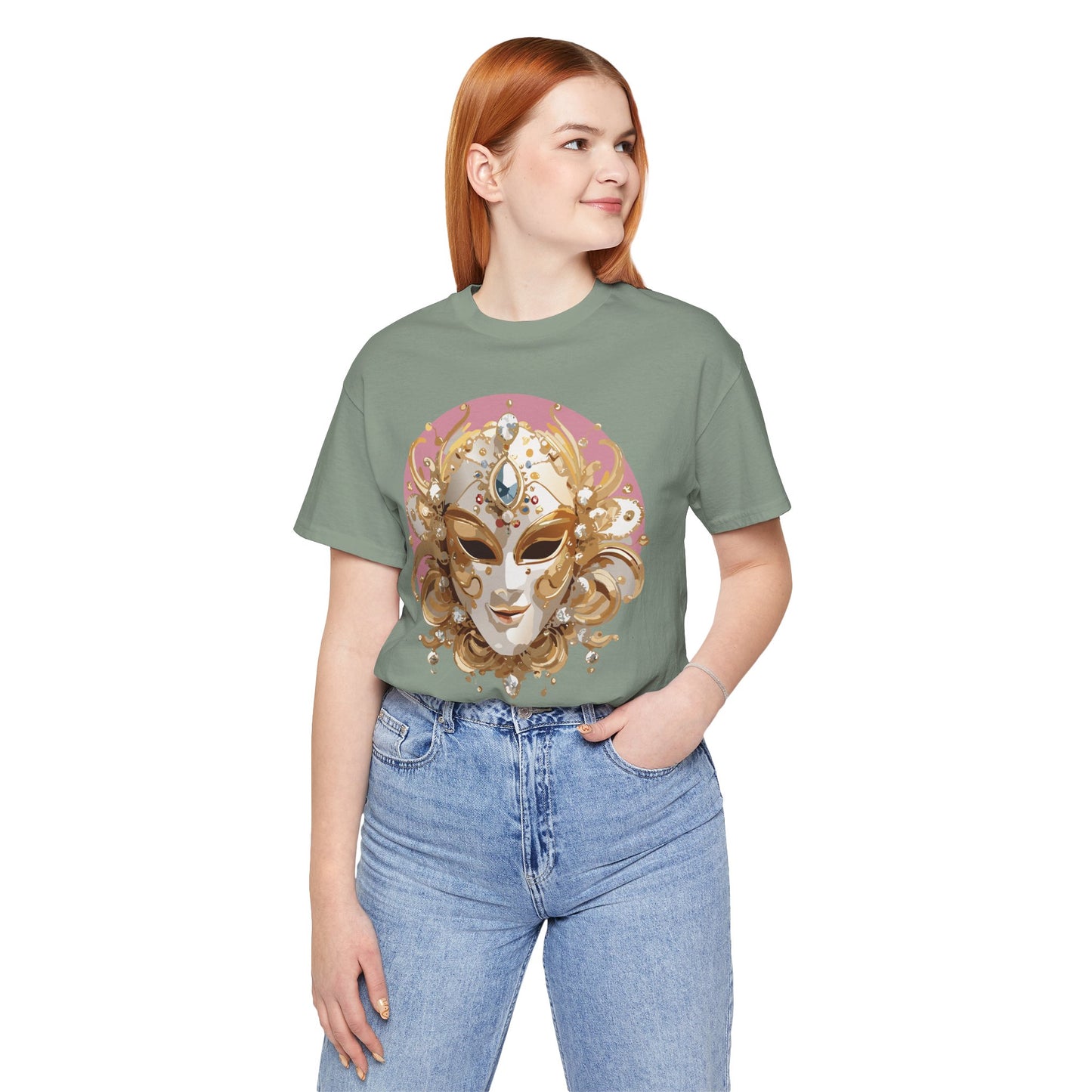 Mask Shirt, Shirt with Mask, Tee Shirt with Gold Face