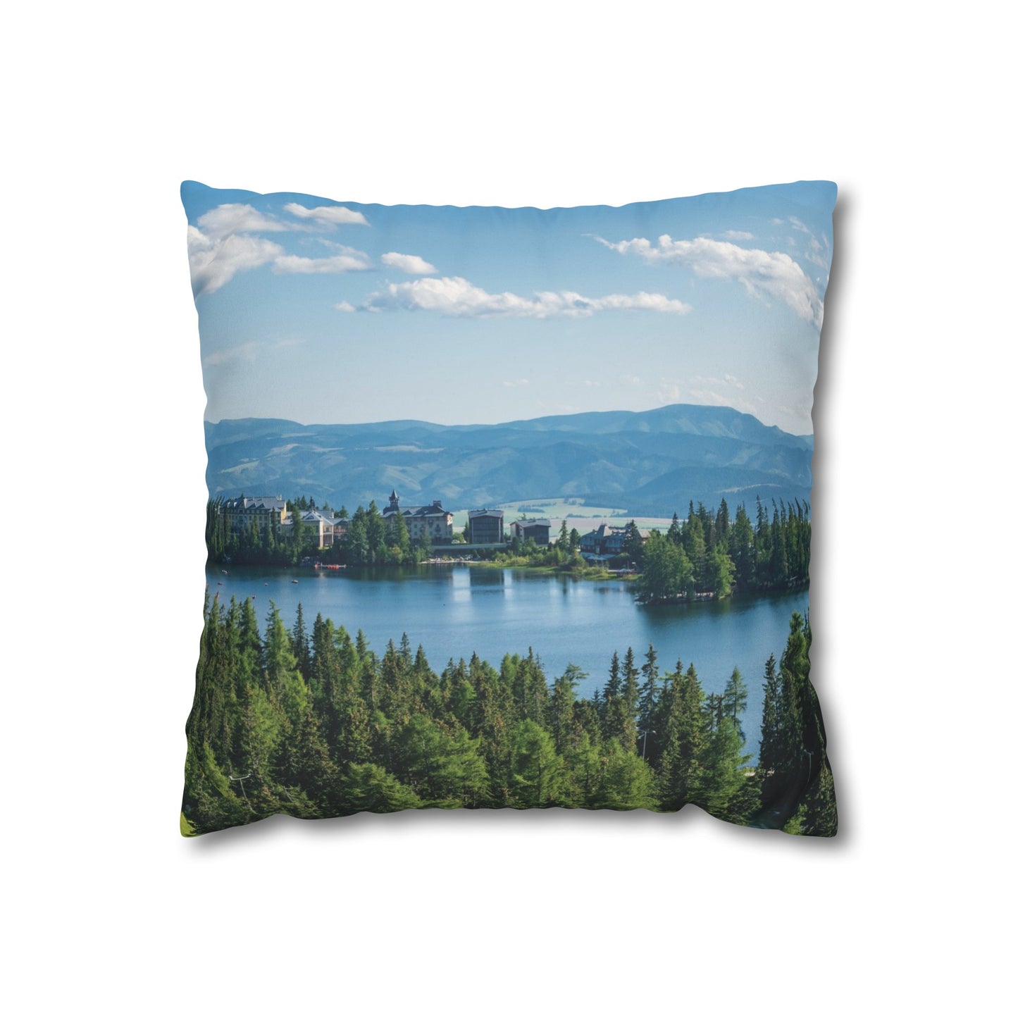 Faux Suede Square Pillowcase with Landscape