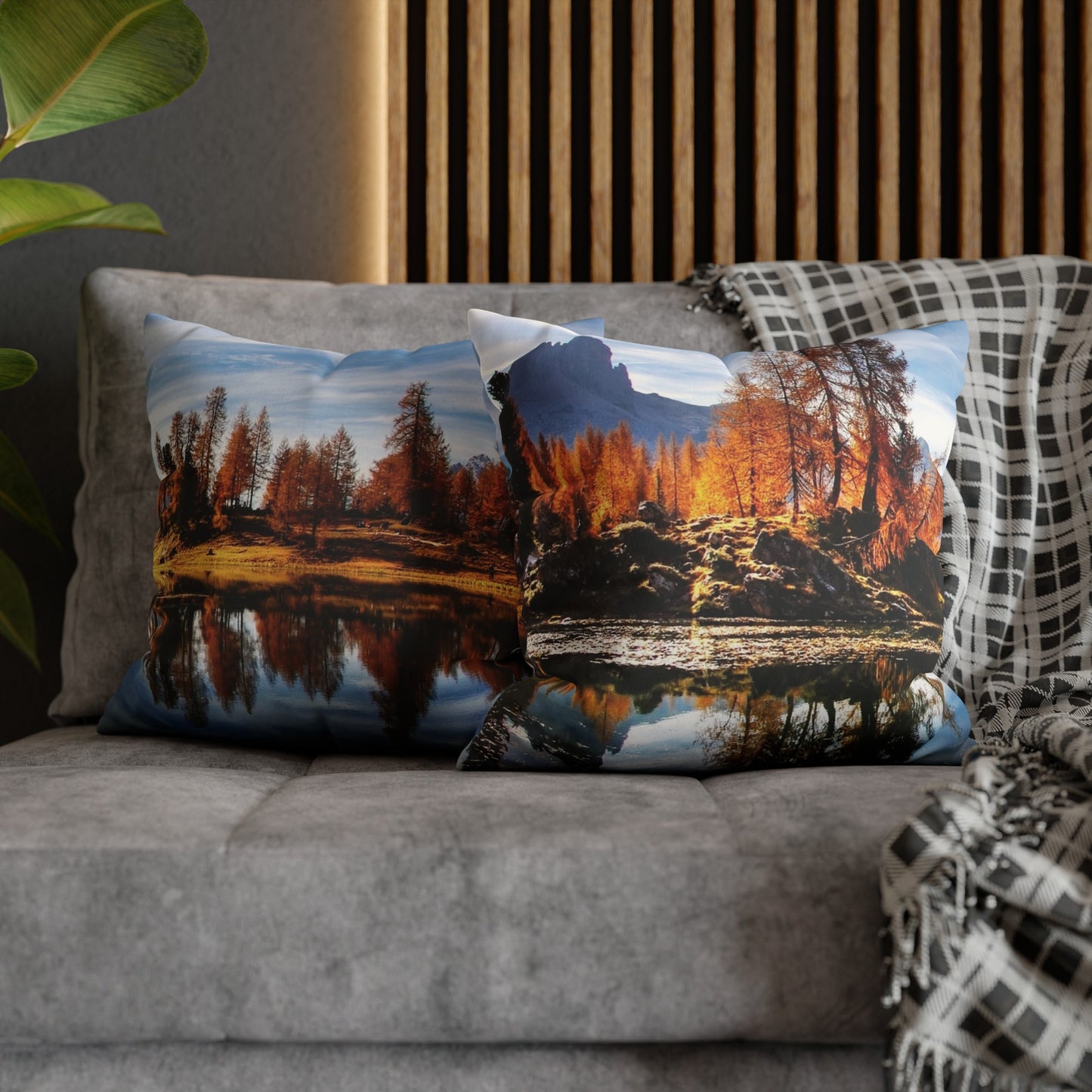 Faux Suede Square Pillowcase with Landscape