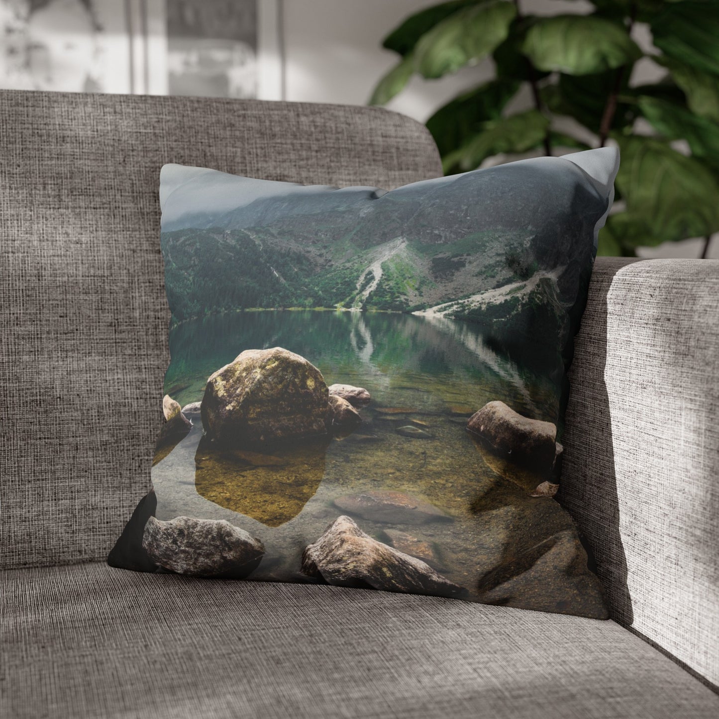 Faux Suede Square Pillowcase with Landscape