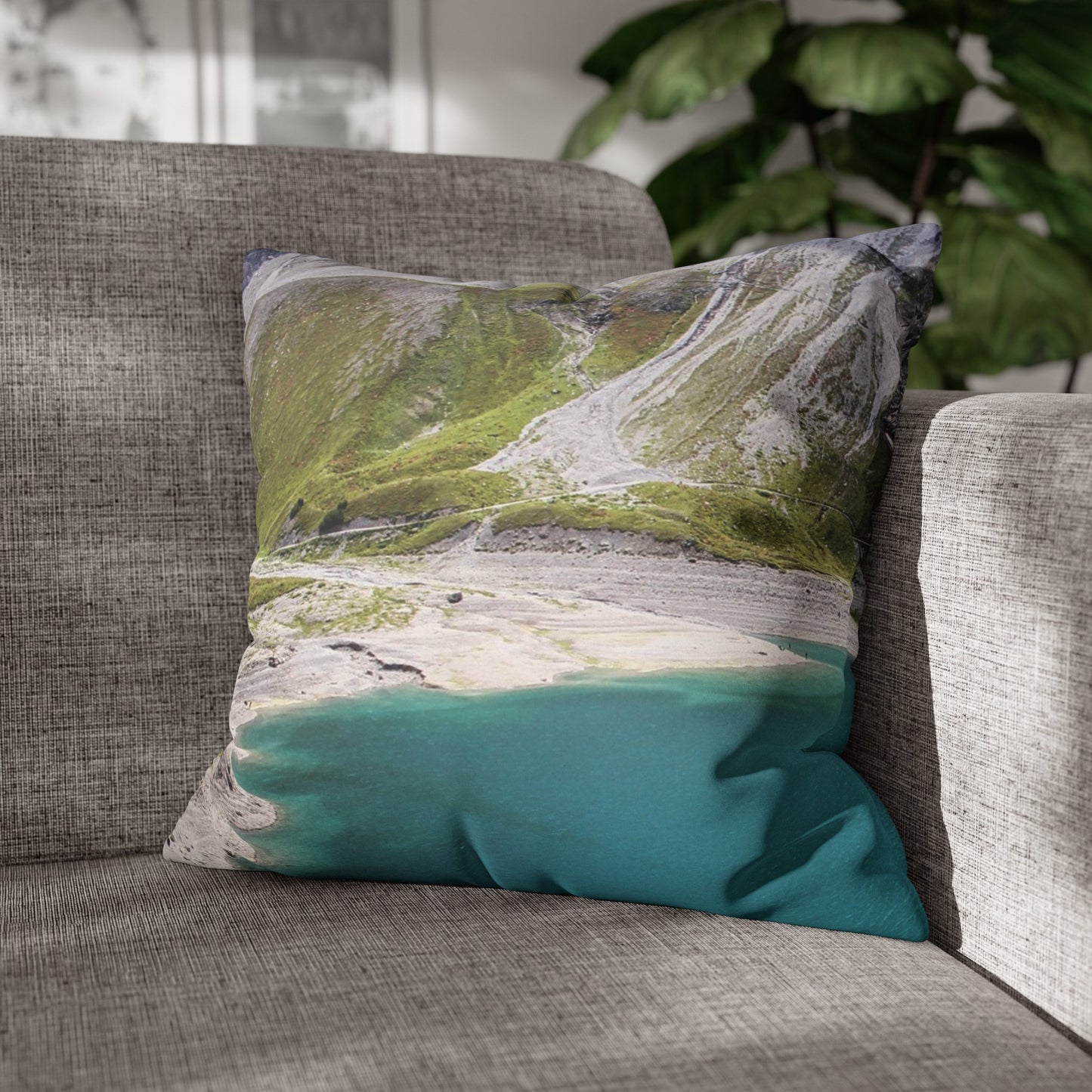 Faux Suede Square Pillowcase with Landscape