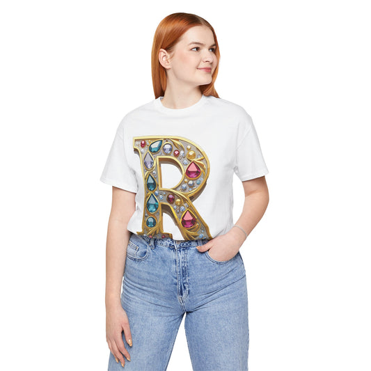Letter Shirt, Shirt with Letters, Tee Shirt with Gold Letter, Shirt with Antique Letters