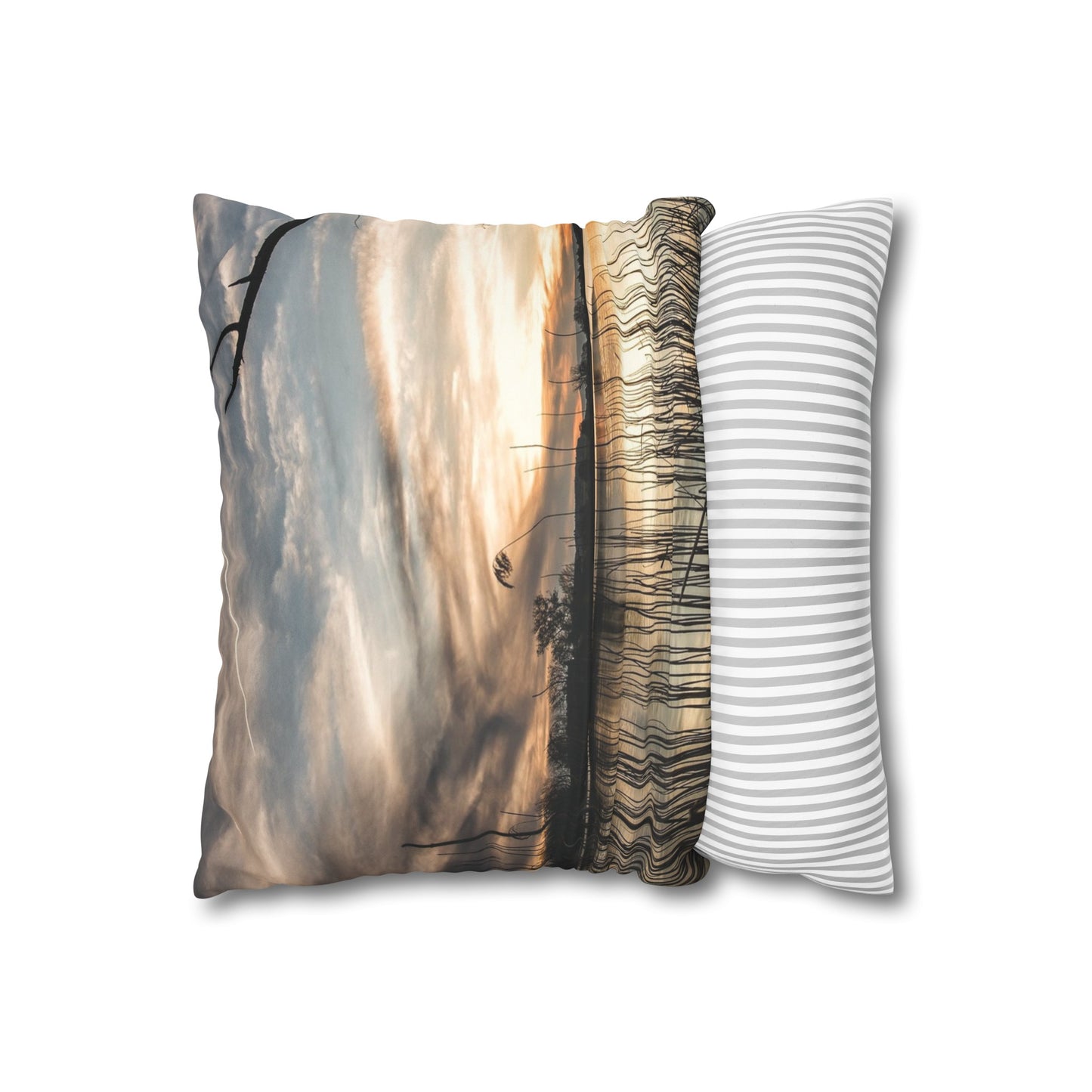 Faux Suede Square Pillowcase with Landscape