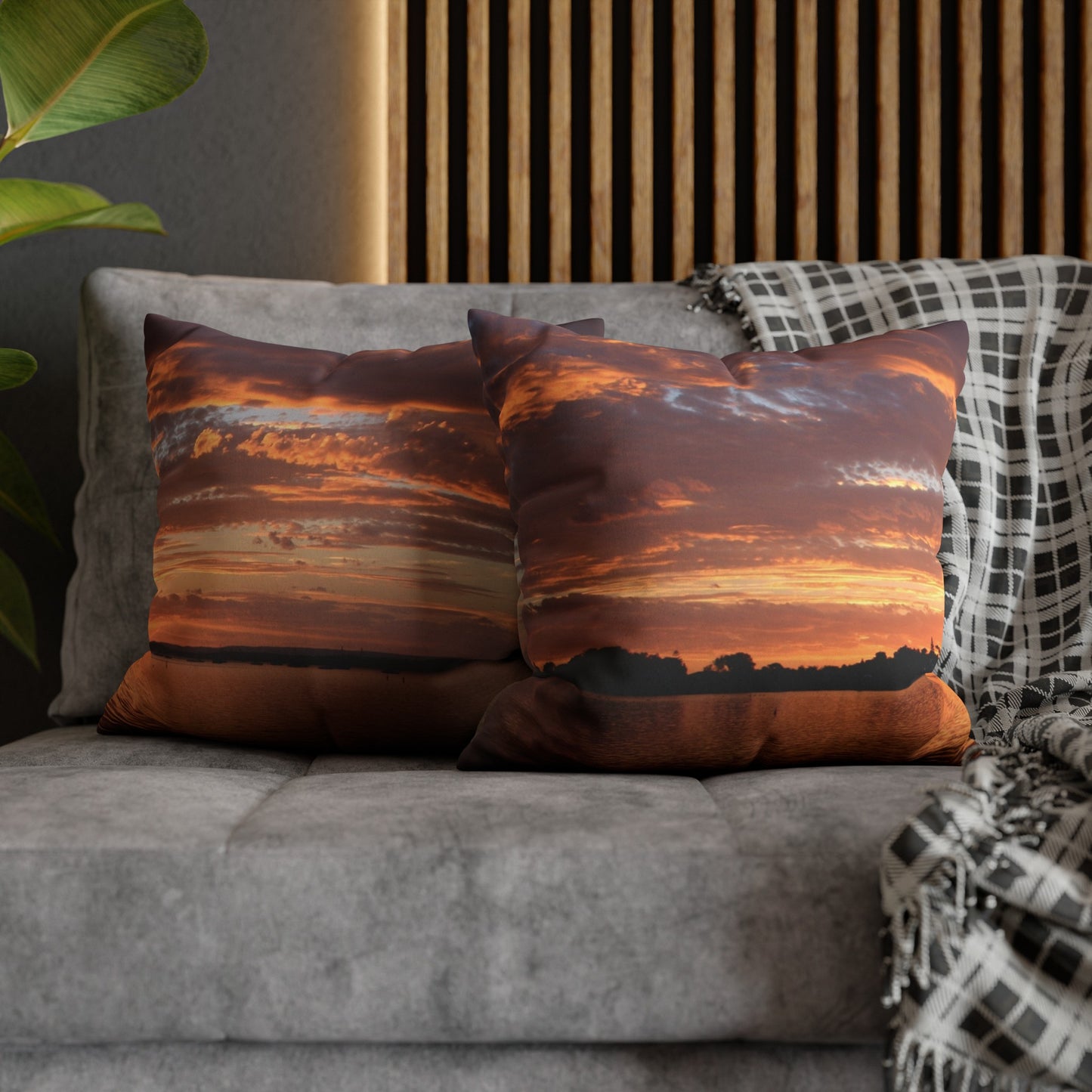 Faux Suede Square Pillowcase with Landscape