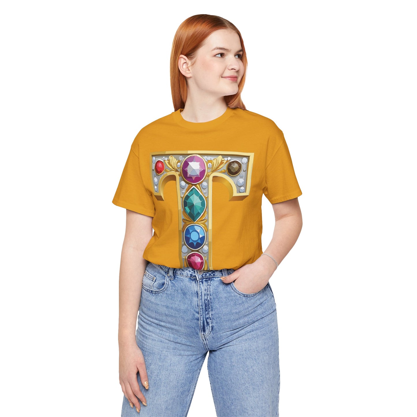 Letter Shirt, Shirt with Letters, Tee Shirt with Gold Letter, Shirt with Antique Letters