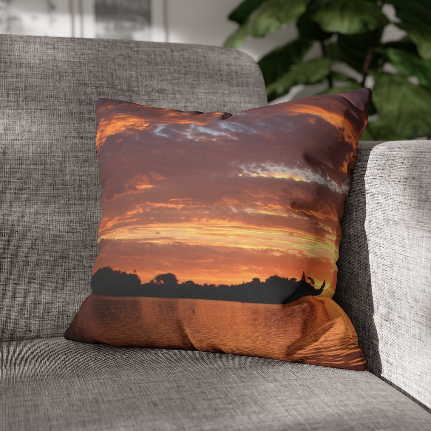 Faux Suede Square Pillowcase with Landscape