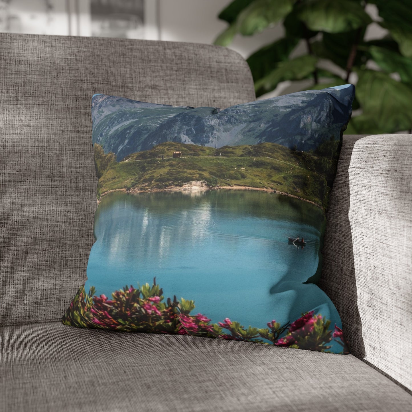 Faux Suede Square Pillowcase with Landscape