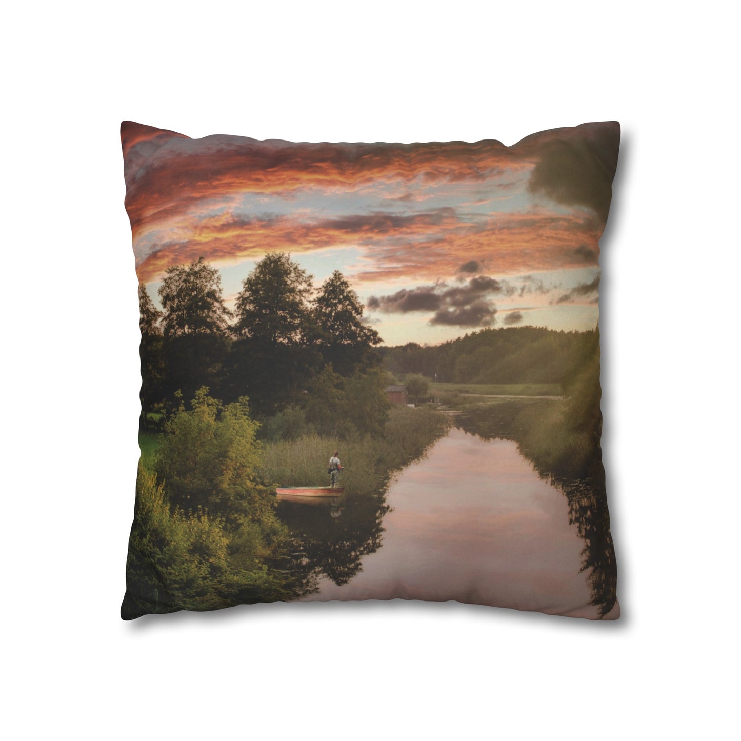 Faux Suede Square Pillowcase with Landscape