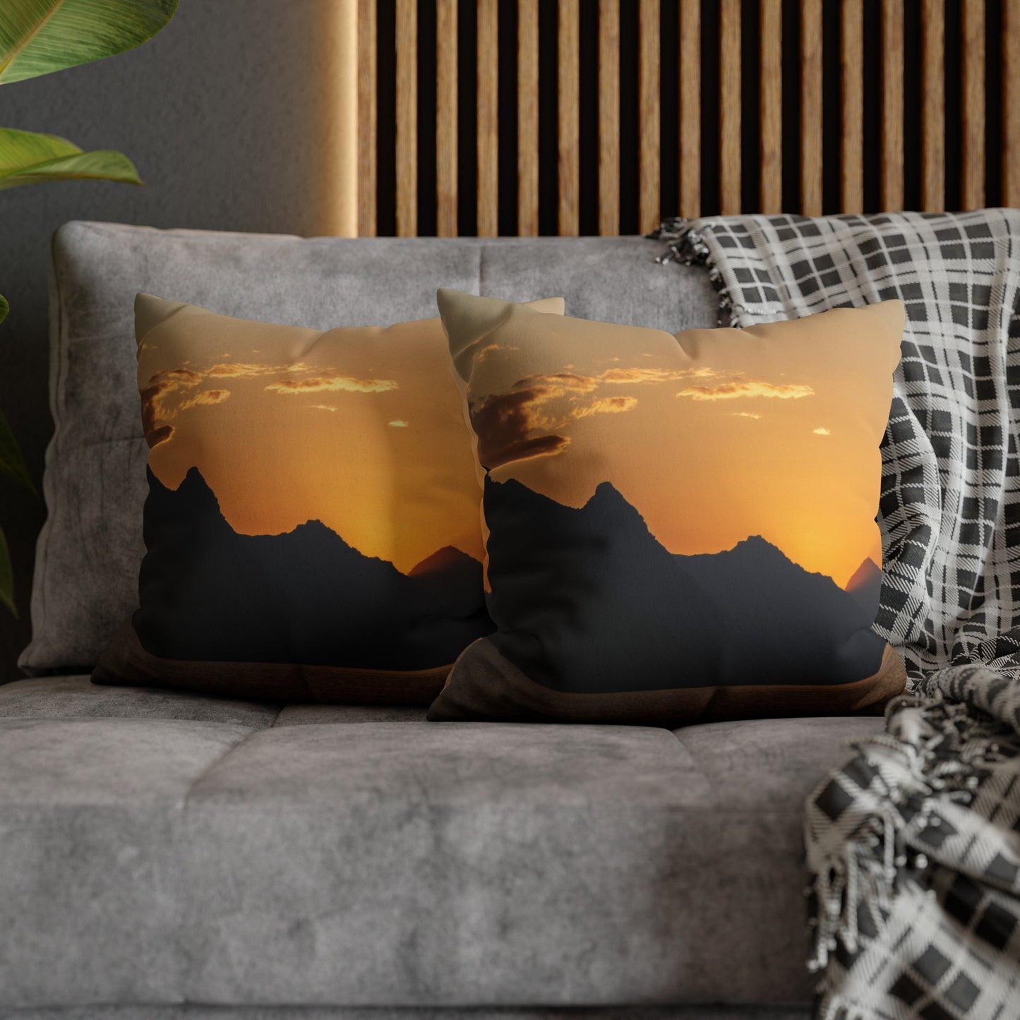 Faux Suede Square Pillowcase with Landscape