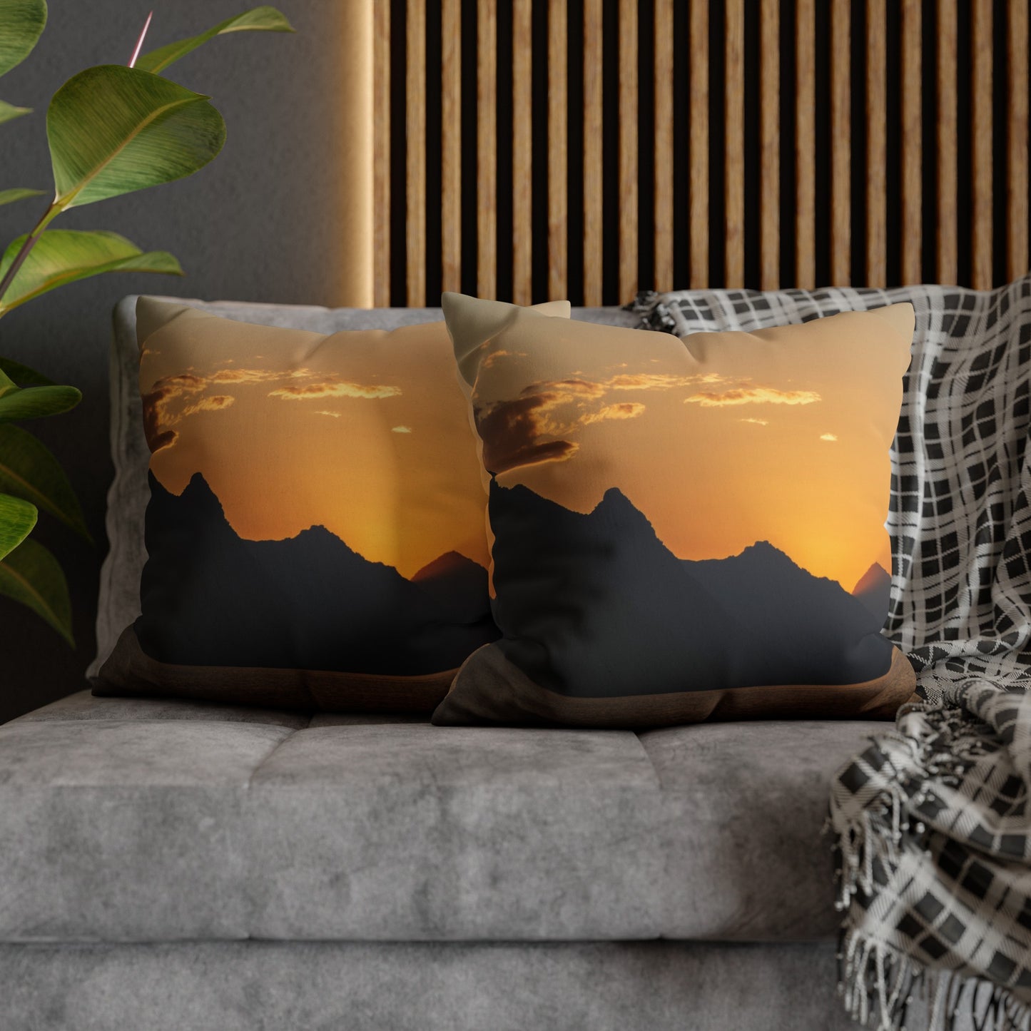 Faux Suede Square Pillowcase with Landscape