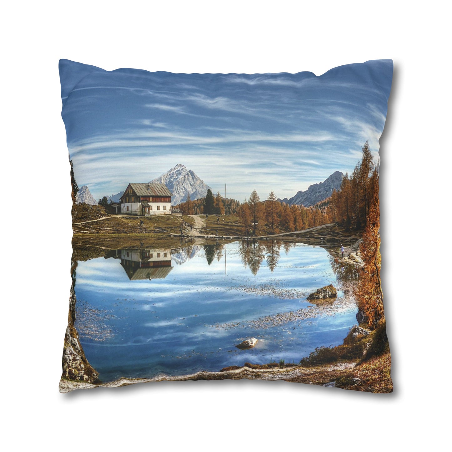 Faux Suede Square Pillowcase with Landscape