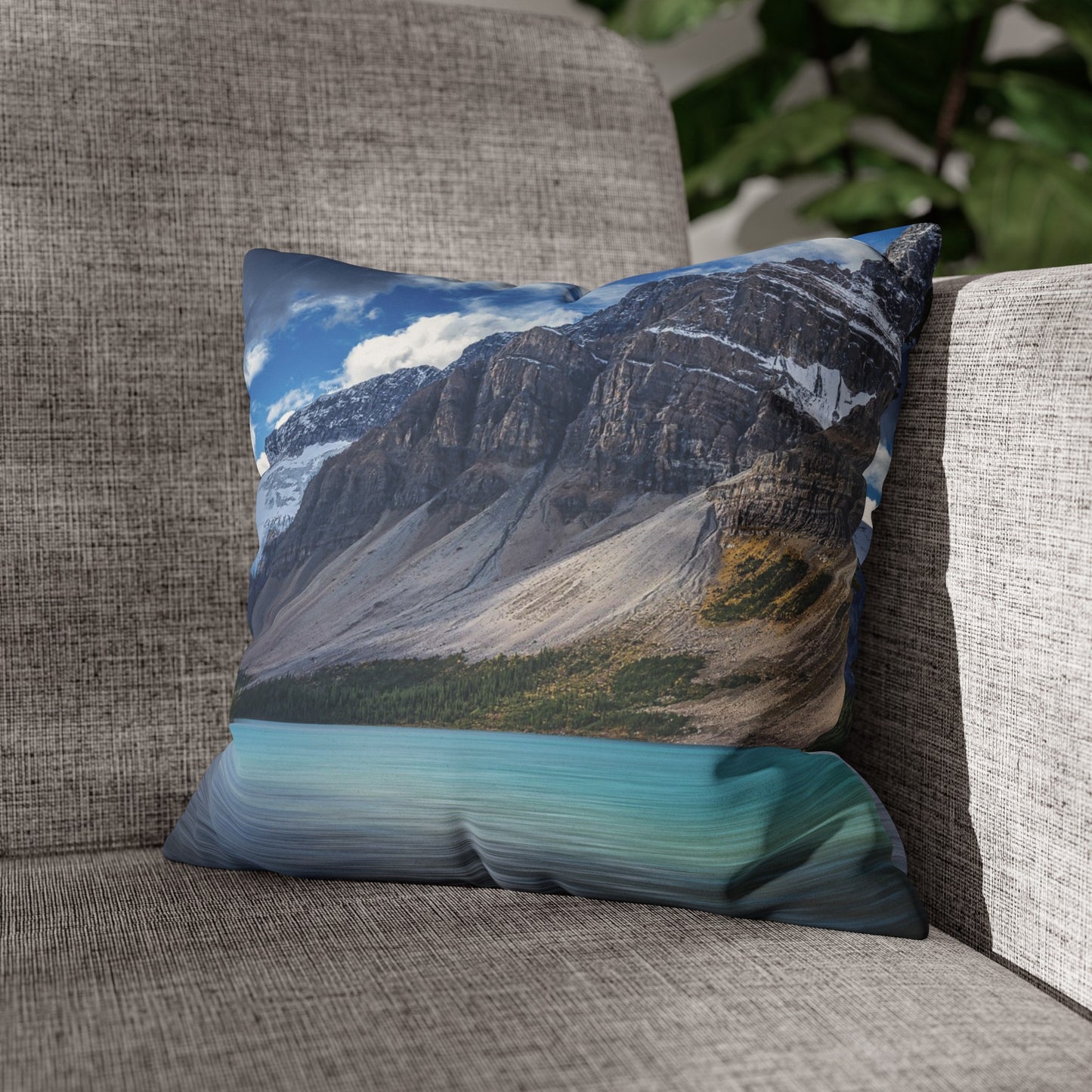 Faux Suede Square Pillowcase with Landscape