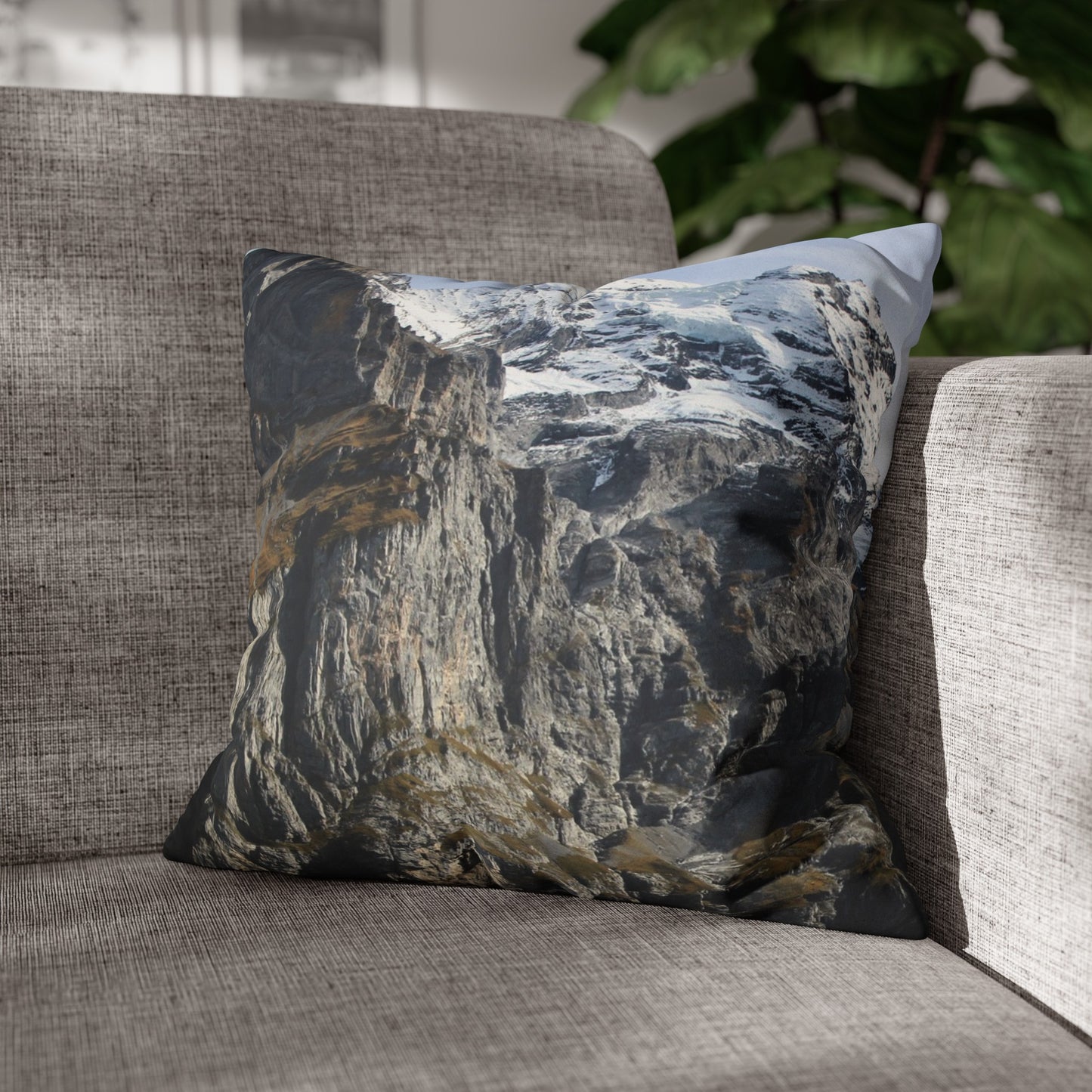 Faux Suede Square Pillowcase with Landscape