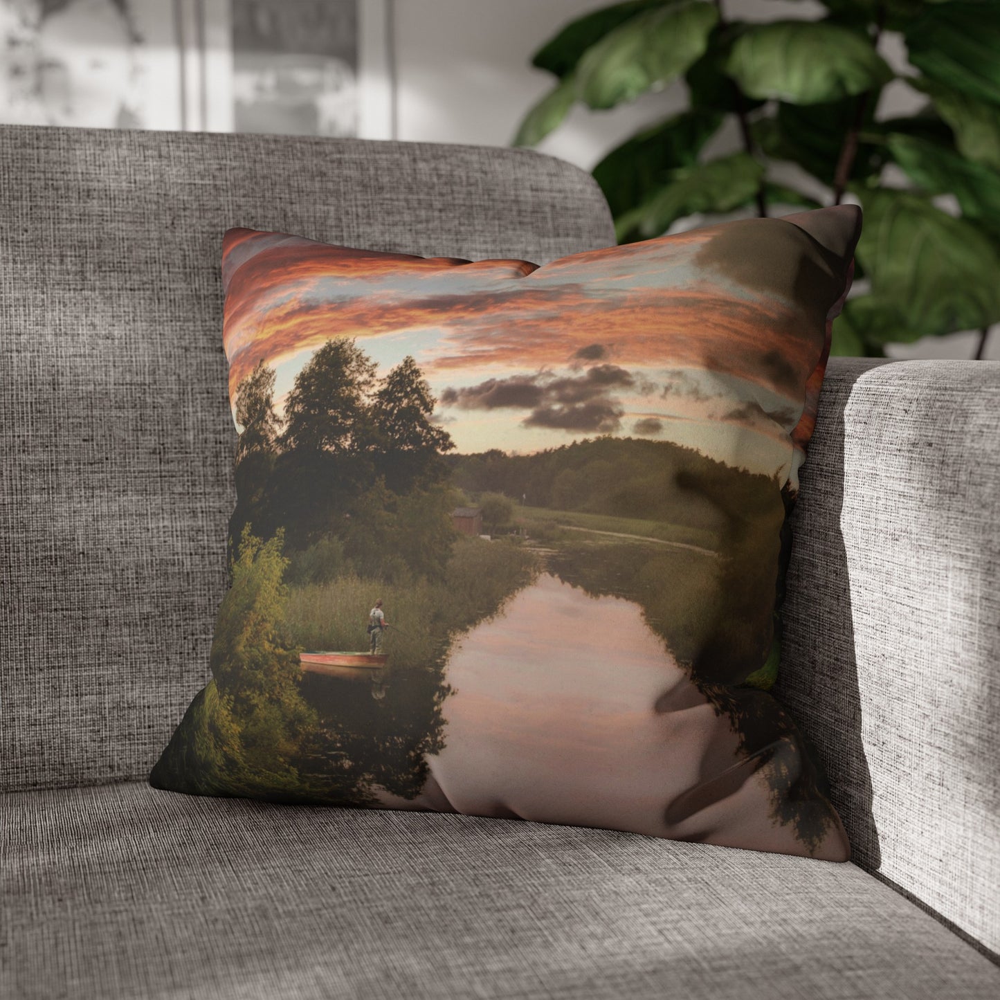 Faux Suede Square Pillowcase with Landscape