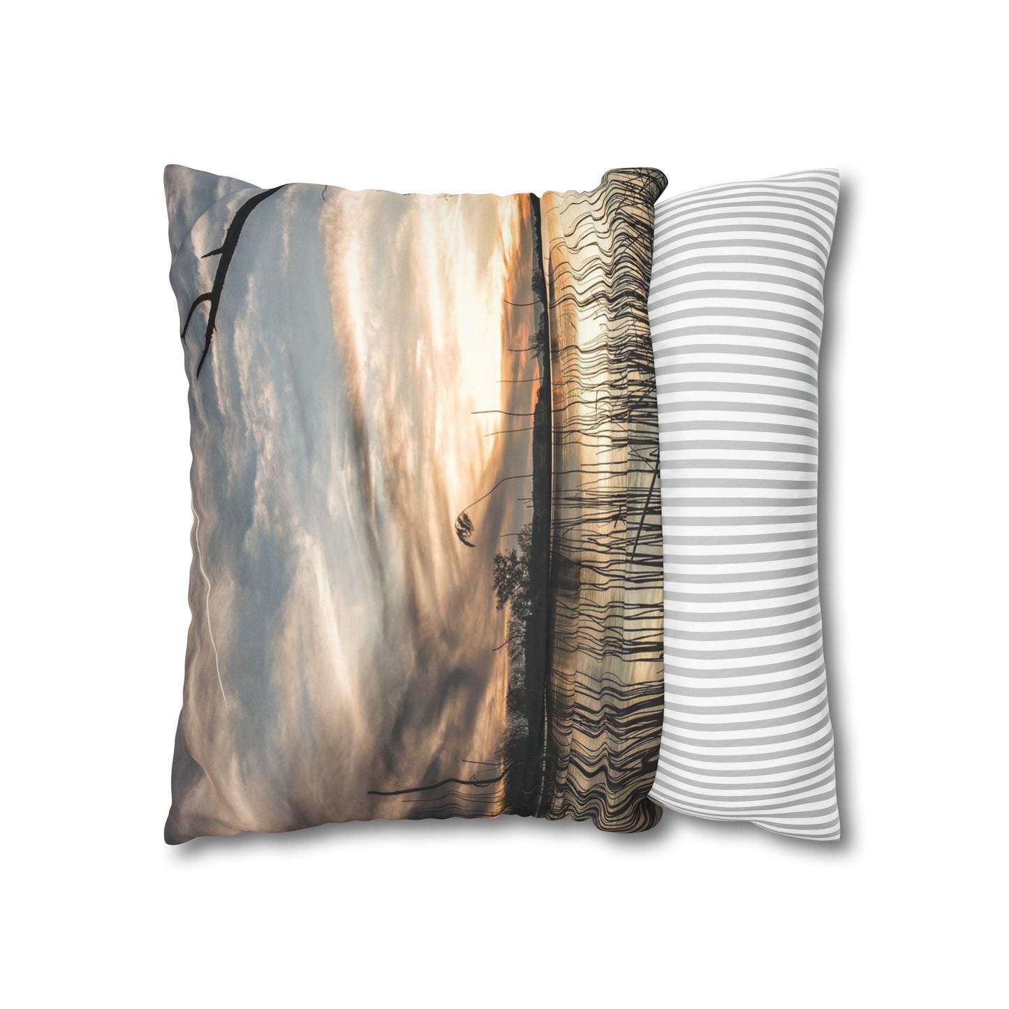 Faux Suede Square Pillowcase with Landscape