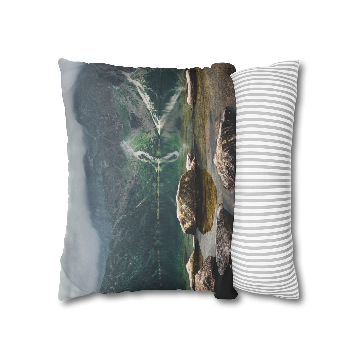 Faux Suede Square Pillowcase with Landscape