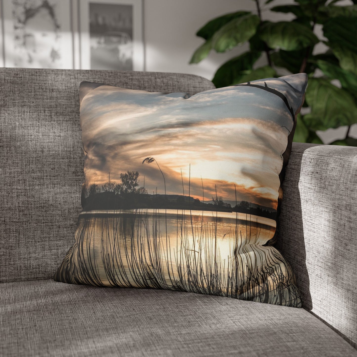 Faux Suede Square Pillowcase with Landscape