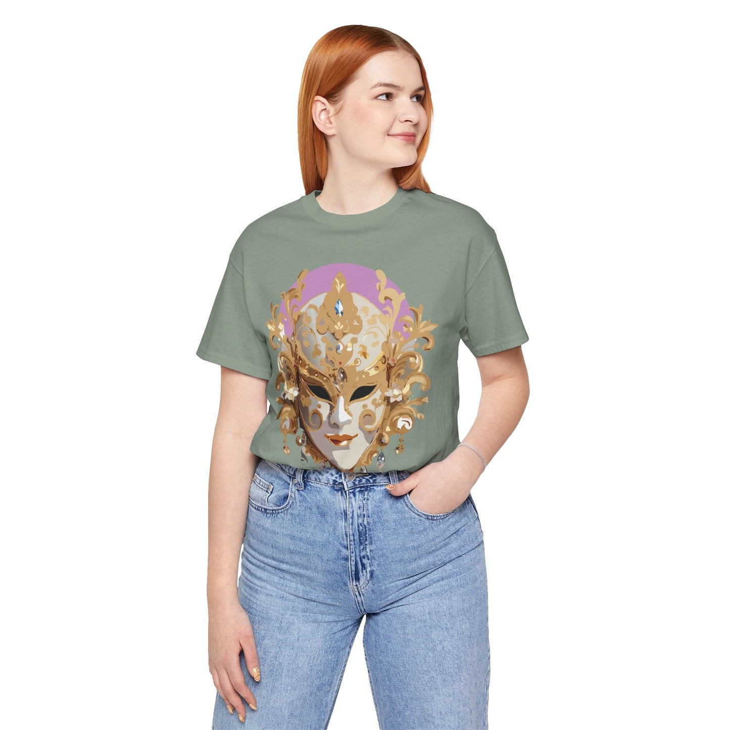 Mask Shirt, Shirt with Mask, Tee Shirt with Gold Face