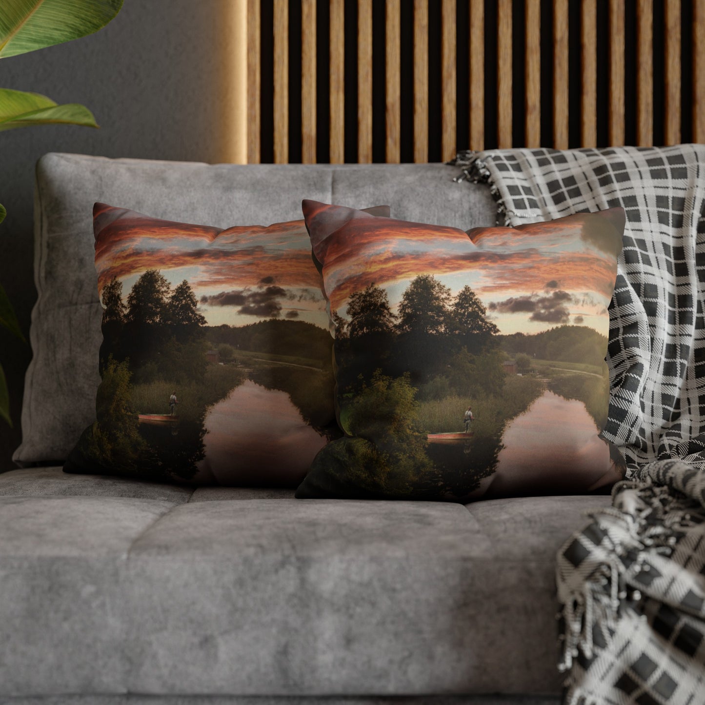 Faux Suede Square Pillowcase with Landscape