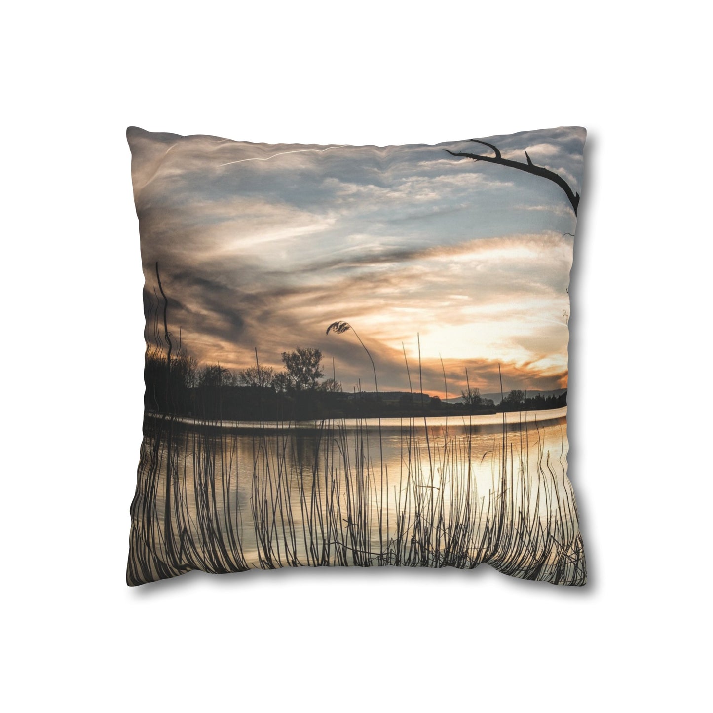 Faux Suede Square Pillowcase with Landscape