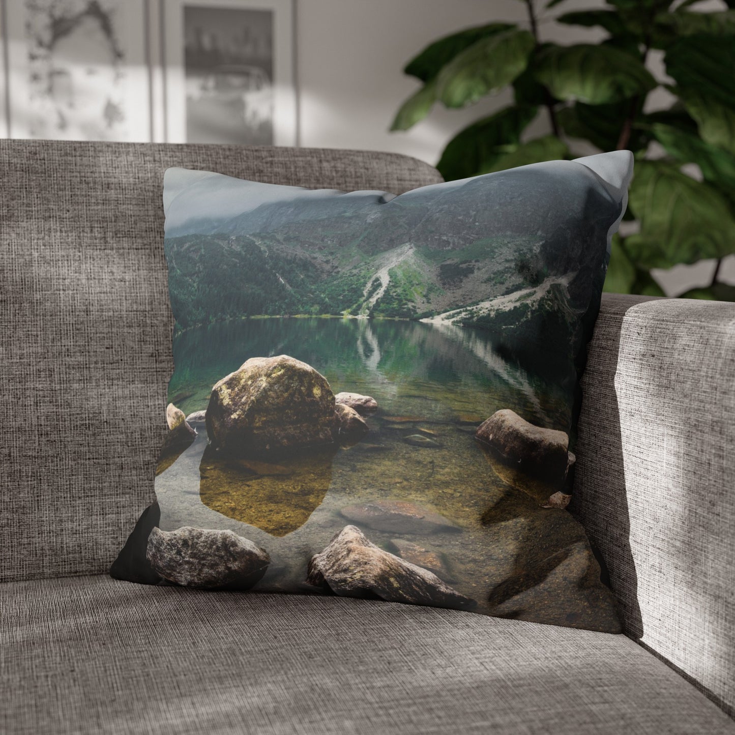 Faux Suede Square Pillowcase with Landscape