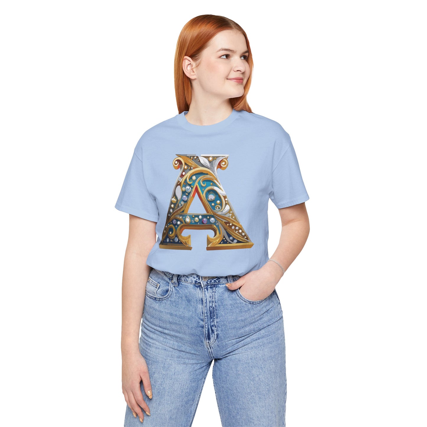 Letter Shirt, Shirt with Letters, Tee Shirt with Gold Letter, Shirt with Antique Letters