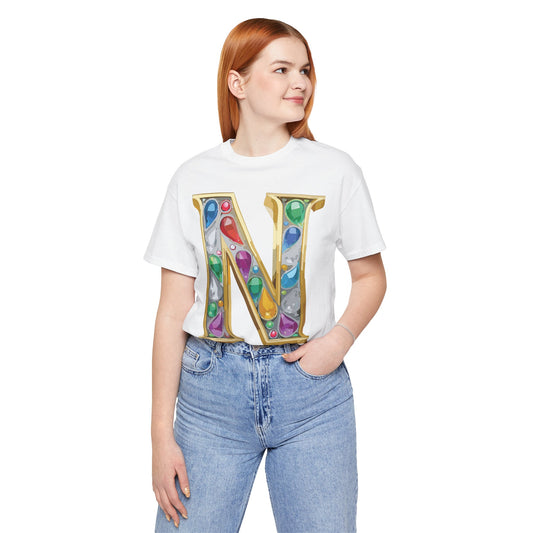 Letter Shirt, Shirt with Letters, Tee Shirt with Gold Letter, Shirt with Antique Letters