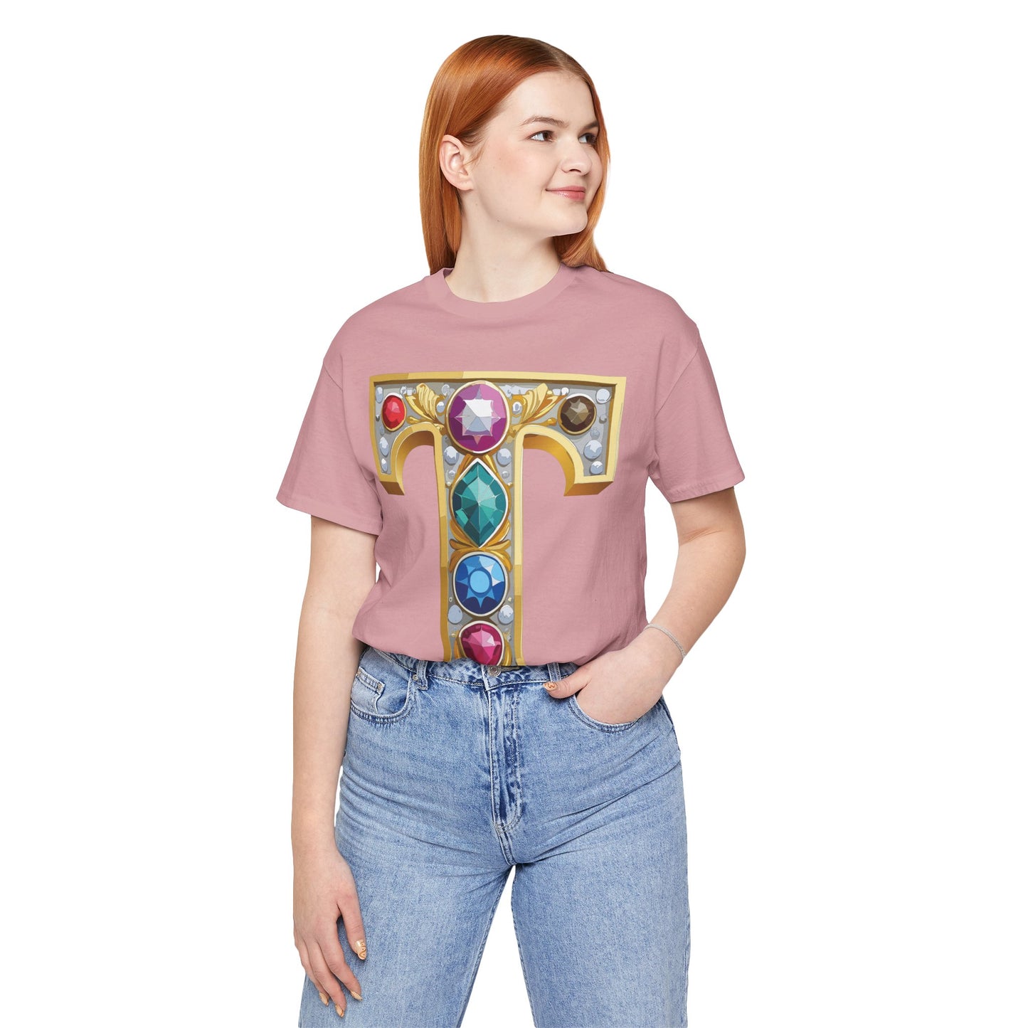 Letter Shirt, Shirt with Letters, Tee Shirt with Gold Letter, Shirt with Antique Letters