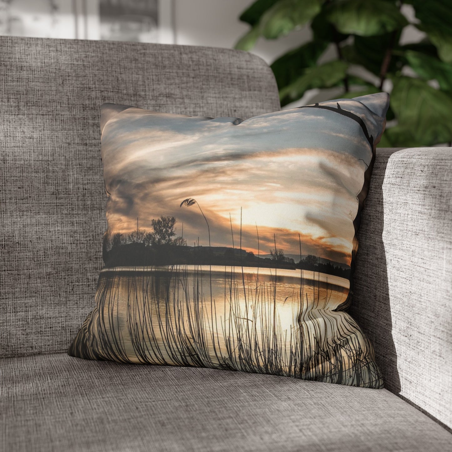 Faux Suede Square Pillowcase with Landscape