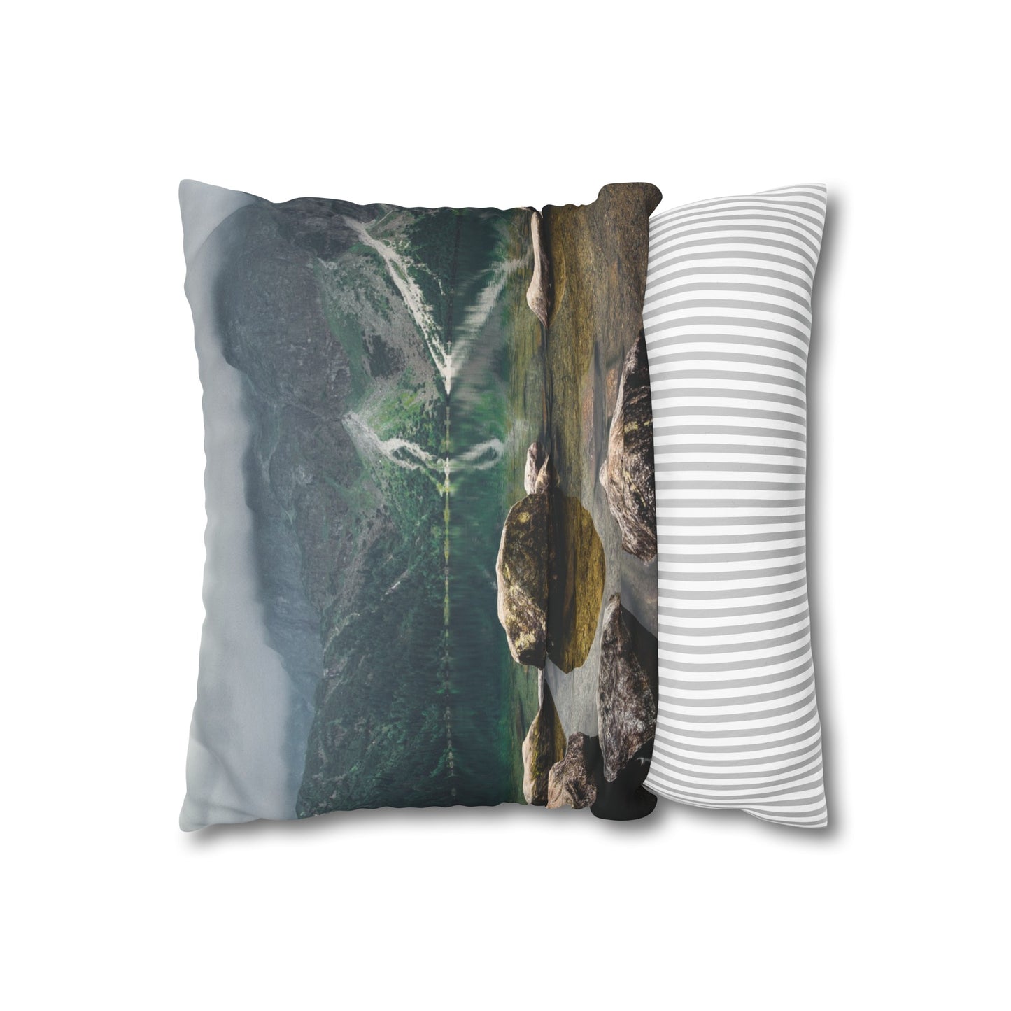 Faux Suede Square Pillowcase with Landscape